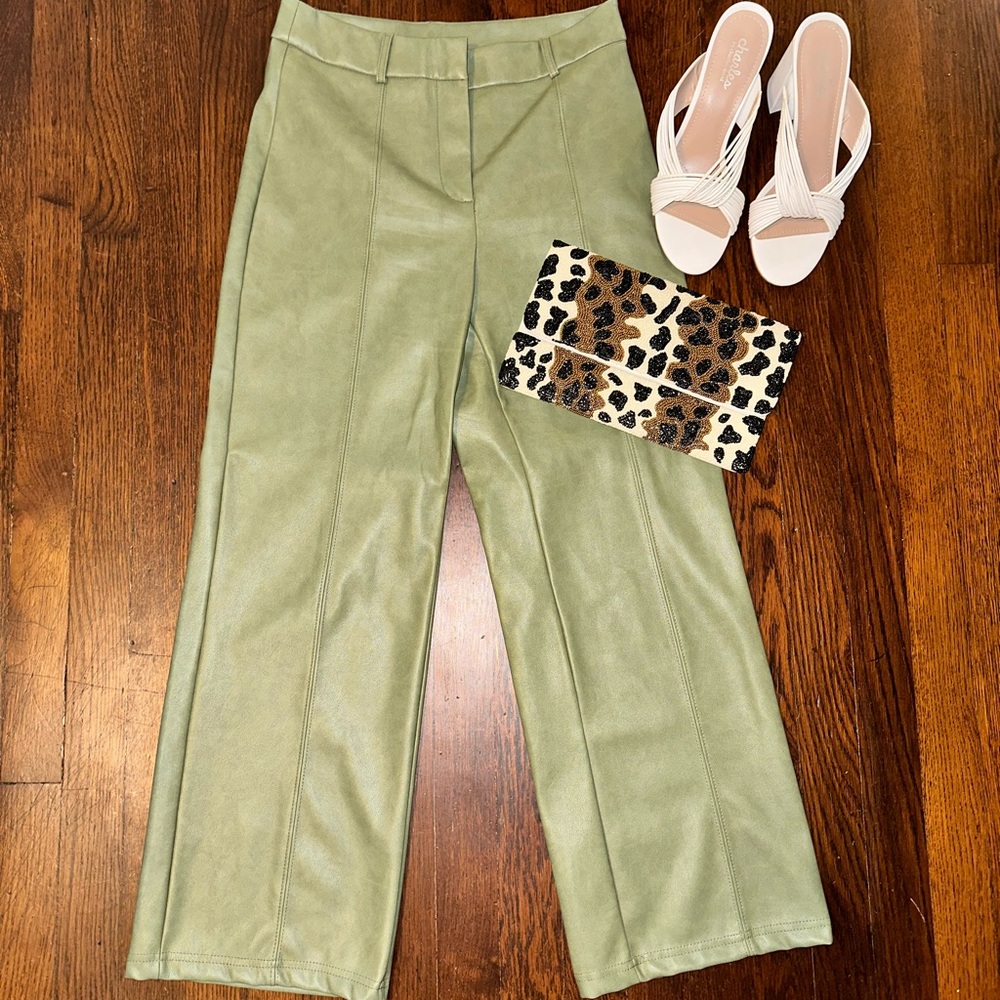 Green faux leather pants